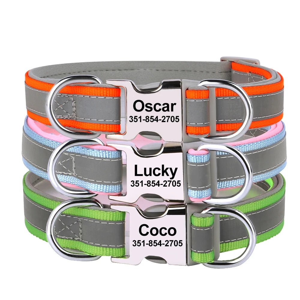 Reflective Dog Collar Engrave ID Nylon Collars