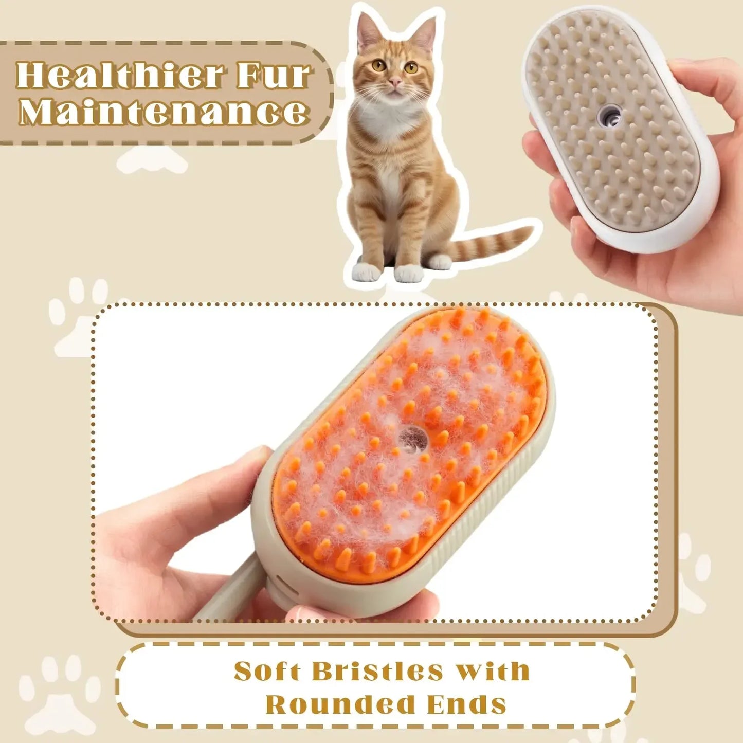 Pet Spray Massage Brush 3 in 1 One Button, Steam Spray