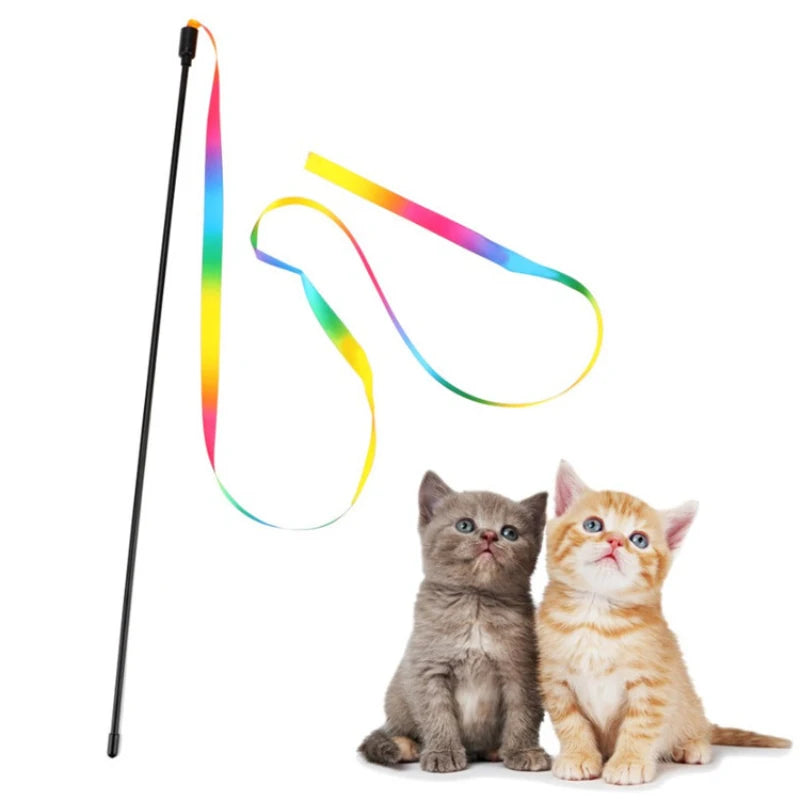 Cute Funny Rainbow Strips Stick Cat Teaser Wand