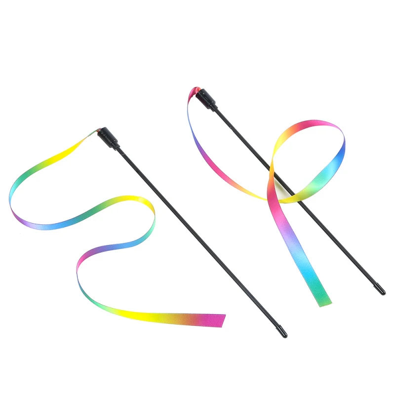 Cute Funny Rainbow Strips Stick Cat Teaser Wand