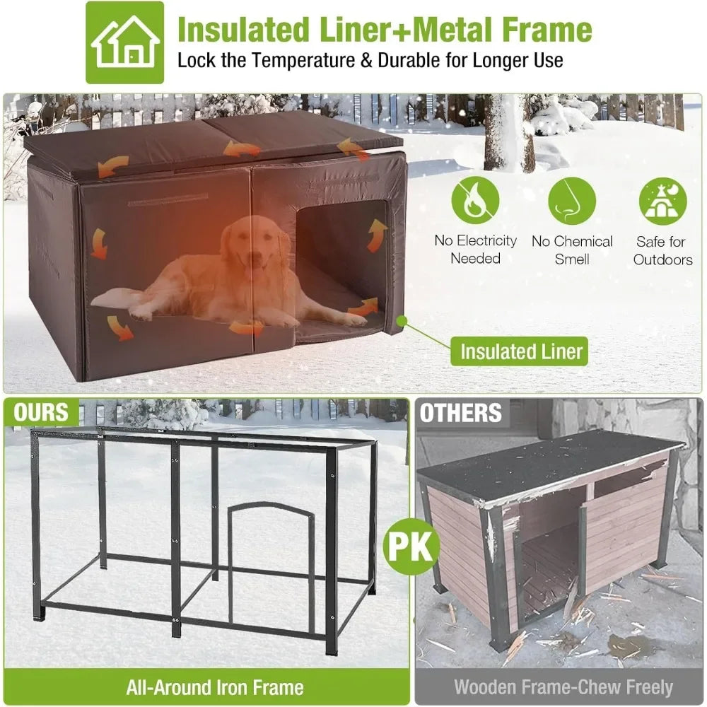 Dog House Insulated Outdoor with 6 Sides All-round Thermal Liner