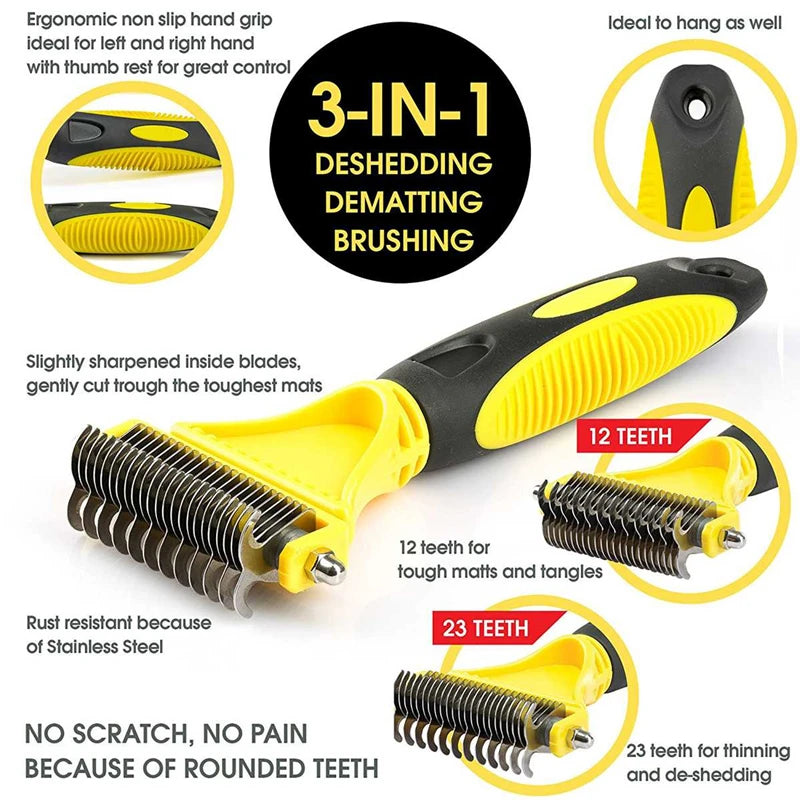 Pets Stainless Steel Grooming Brush Two-Sided Shedding