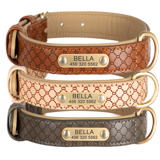 Dog Collar Bone Printed Soft Padded , Leather Dog Collars