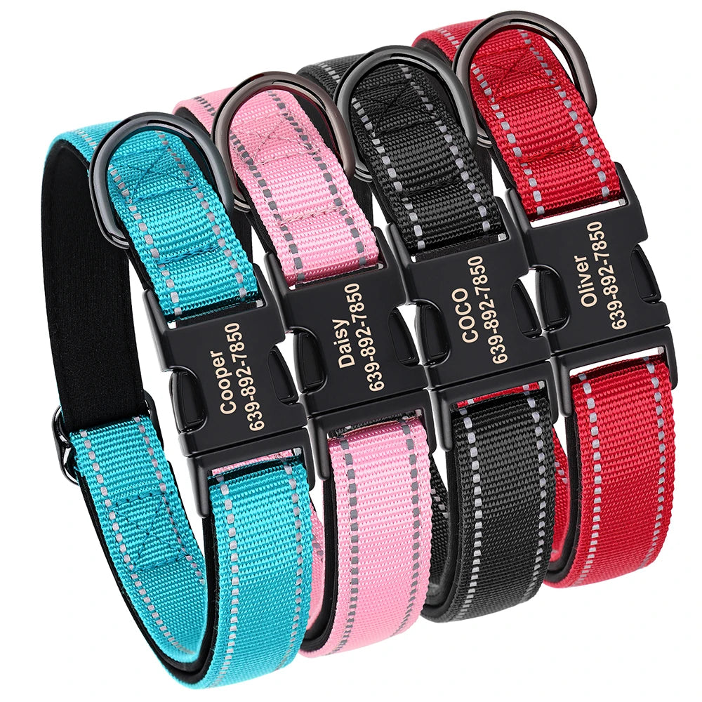 Reflective Dog Collar Engrave ID Nylon Collars