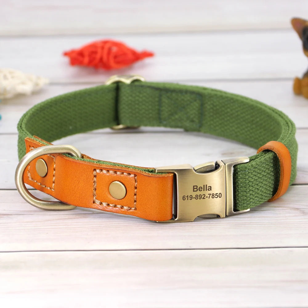 Nylon Custom Dog Puppy Collar Leash Set Genuine Leather