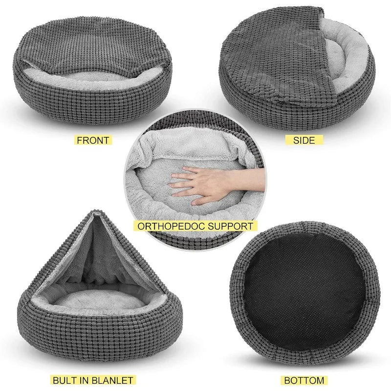 Bed with Attached Blanket for Small Dogs or Cats