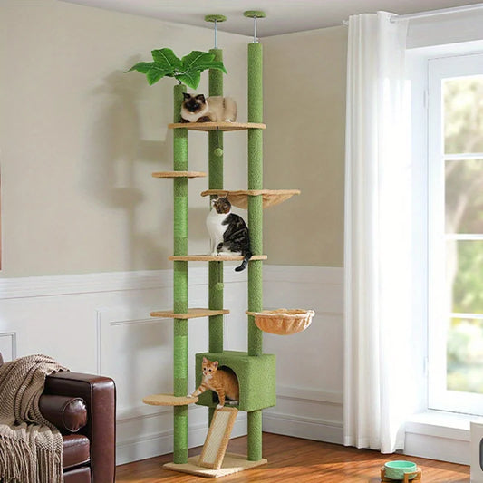 Tall Cat Tree Floor to Ceiling , Tree Tower Adjustable with Cat Condo