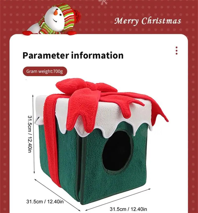 Christmas Gift Box Cozy Nest Cat Cave, Dog Kennel,