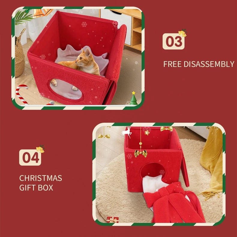 Christmas Gift Box Cozy Nest Cat Cave, Dog Kennel,