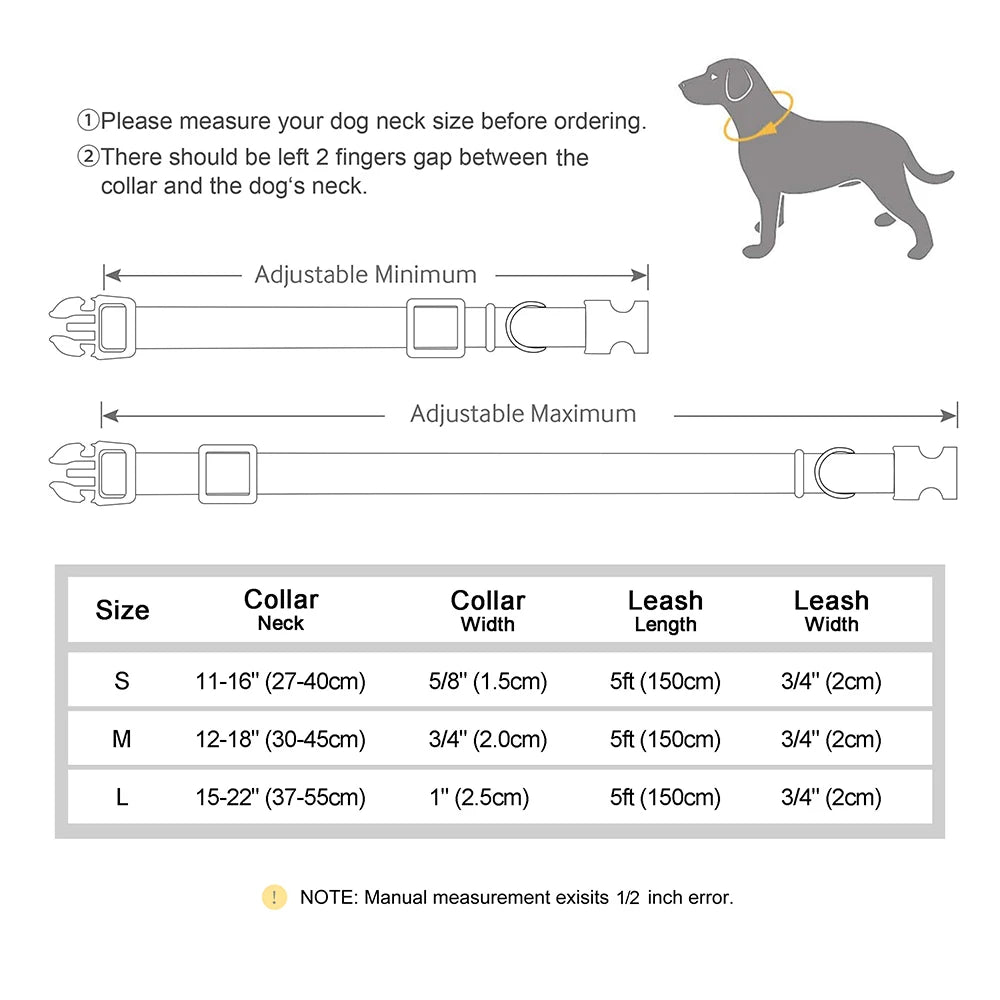 Nylon Custom Dog Puppy Collar Leash Set Genuine Leather