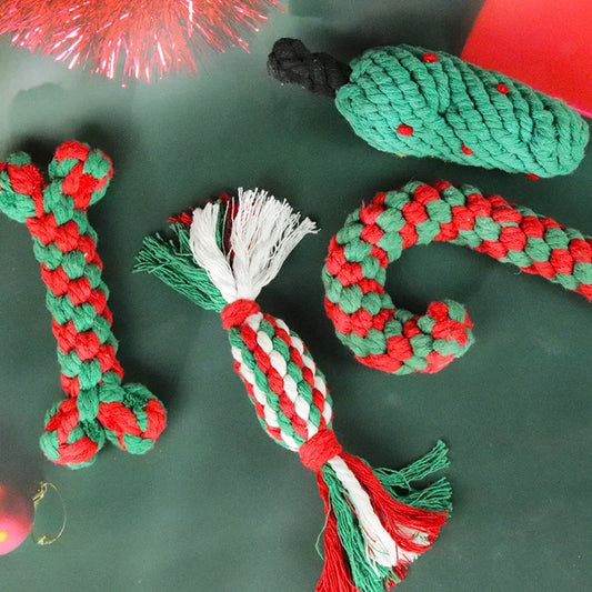 Christmas Toys Braided Cotton Rope Candy Bones Pet Toy