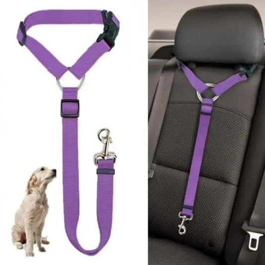 Solid Color Two-in-one Pet Car Seat Belt Nylon Lead Leash Backseat Safety