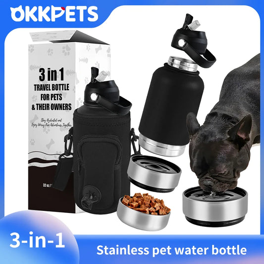 OKKPETS 3 in 1 Stainless Steel  Water Bottle