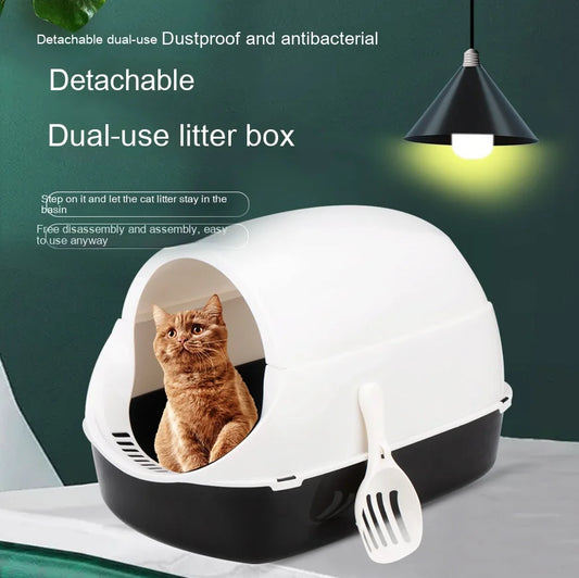 Fully Enclosed Cat Litter Box with Door Can Be Split Dual-Purpose