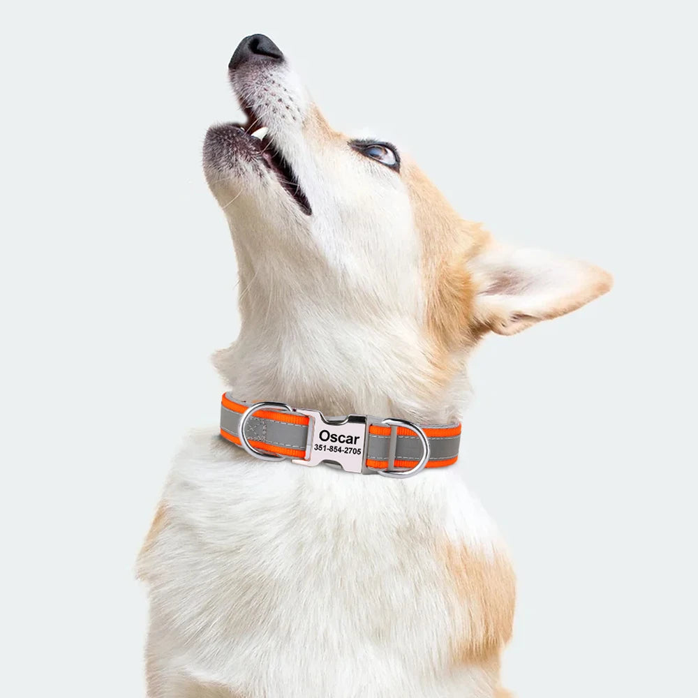 Reflective Dog Collar Engrave ID Nylon Collars