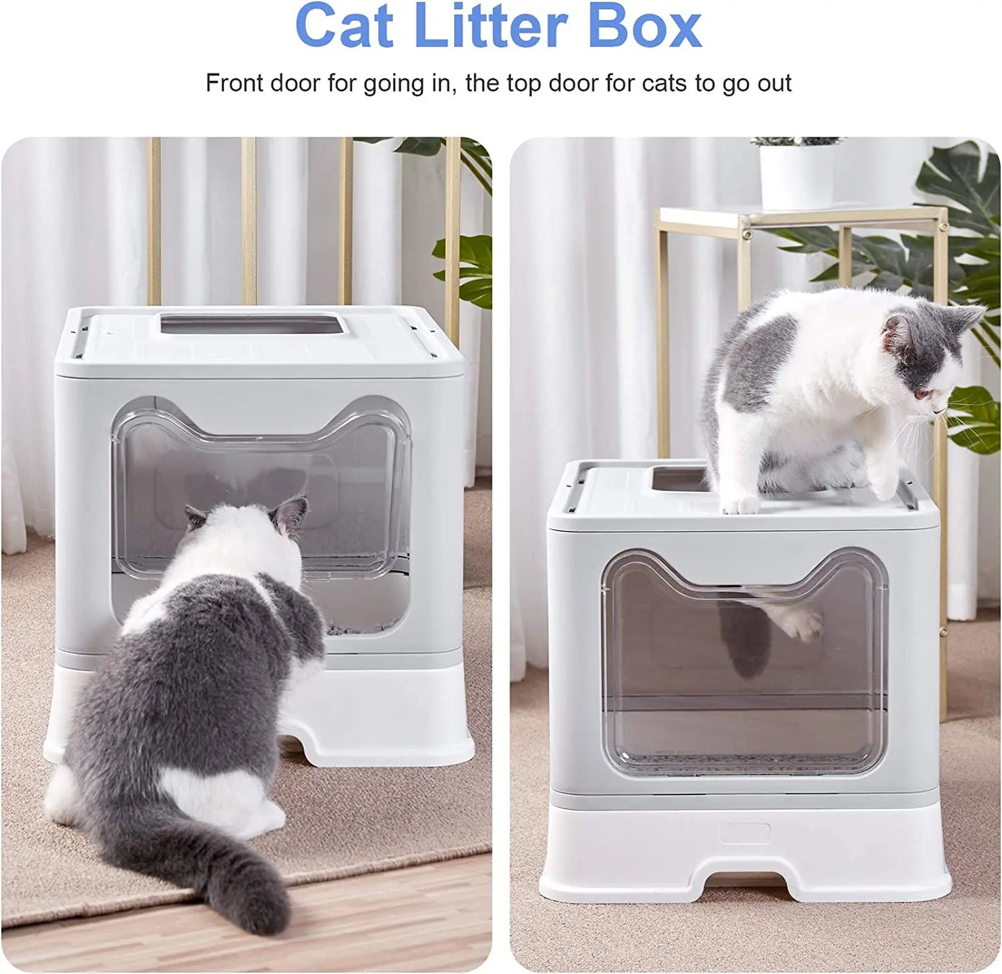 Front Entry Top Exit Cat Litter, Foldable Hooded Kitty Pet Toilet