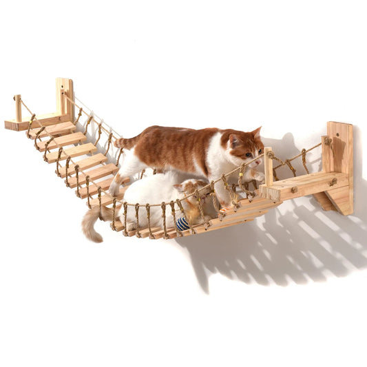 Wall-mounted Cat Roped Bridge for Indoor Cats,Steps with Sisal Wall Wooden