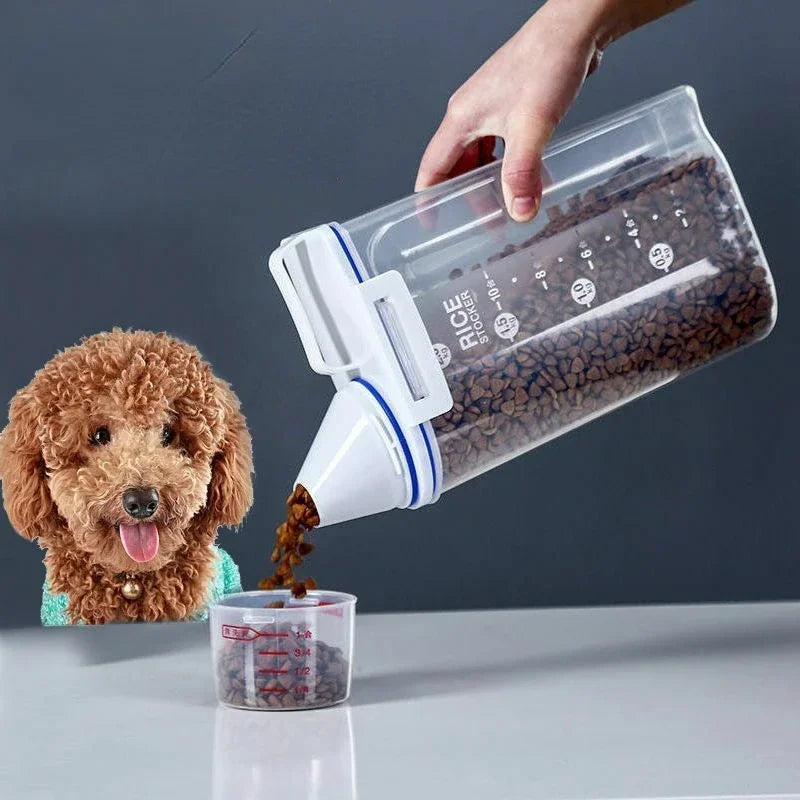 Pet Food Pail Plastic Storage,Tank with Measuring Cup Container