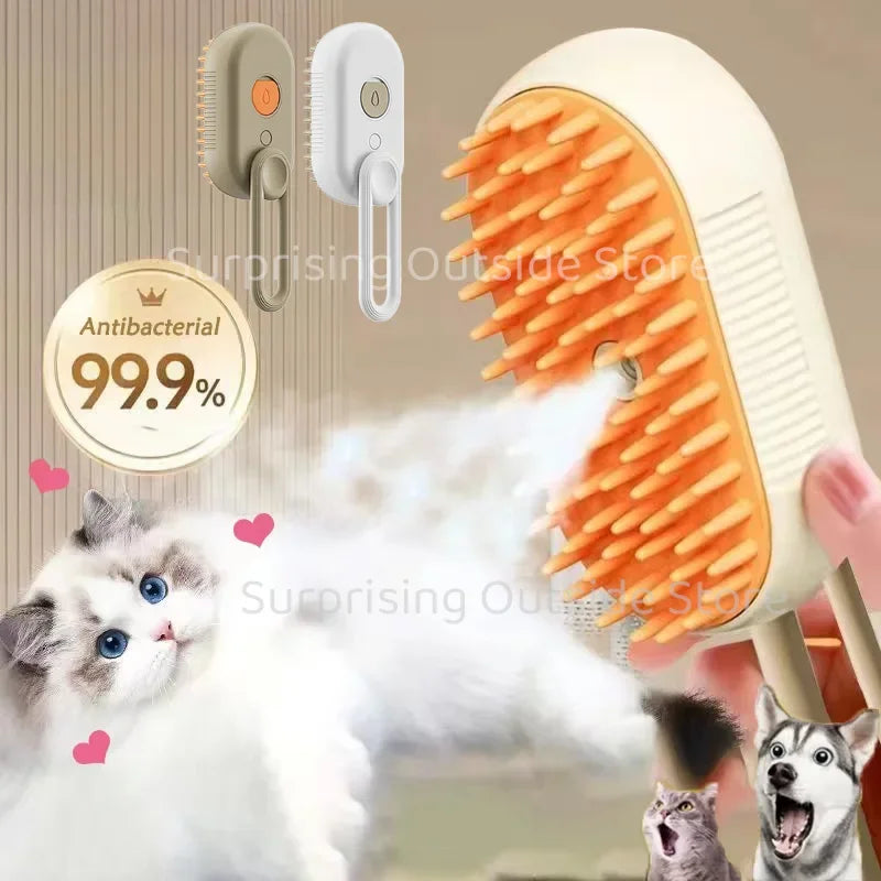 Pet Spray Massage Brush 3 in 1 One Button, Steam Spray