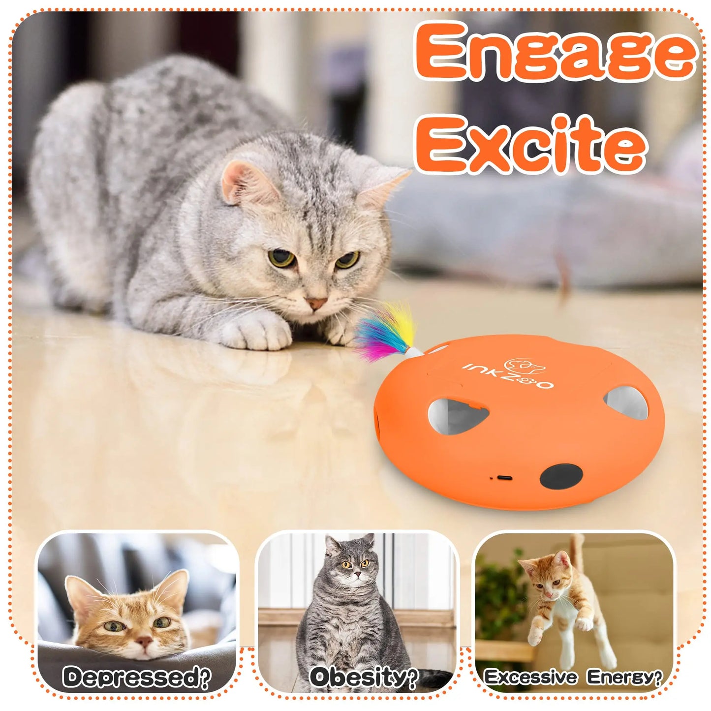 Cat Toys,  Smart Interactive Kitten Toy, Automatic 7 Holes