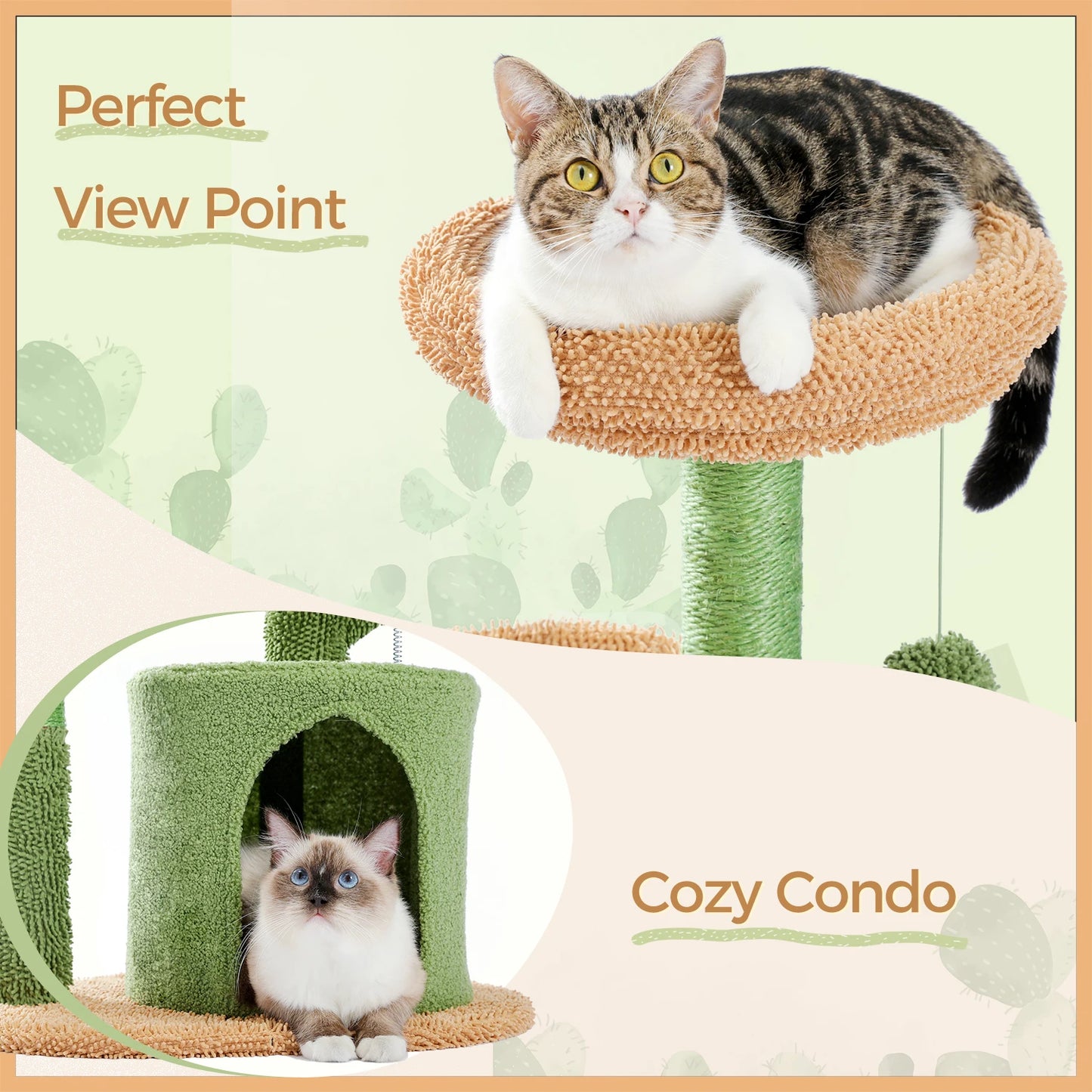 Festive Cat Scratching Post Cactus Tree Tower with Sisal Rope