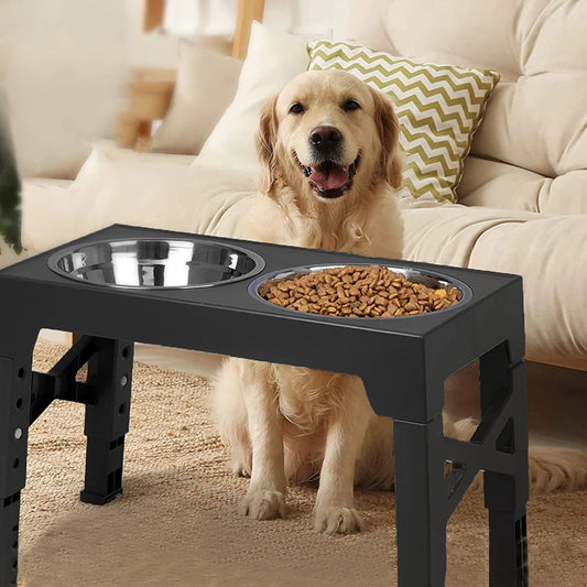 Elevated Dog Feeder Dogs Bowls Adjustable Raised Stand with Double Stainless Steel Food Water Bowls for Small Medium Large Dogs