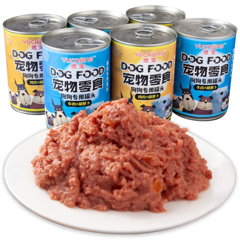 Dog canned snack,mix 375 g rice wet food pork