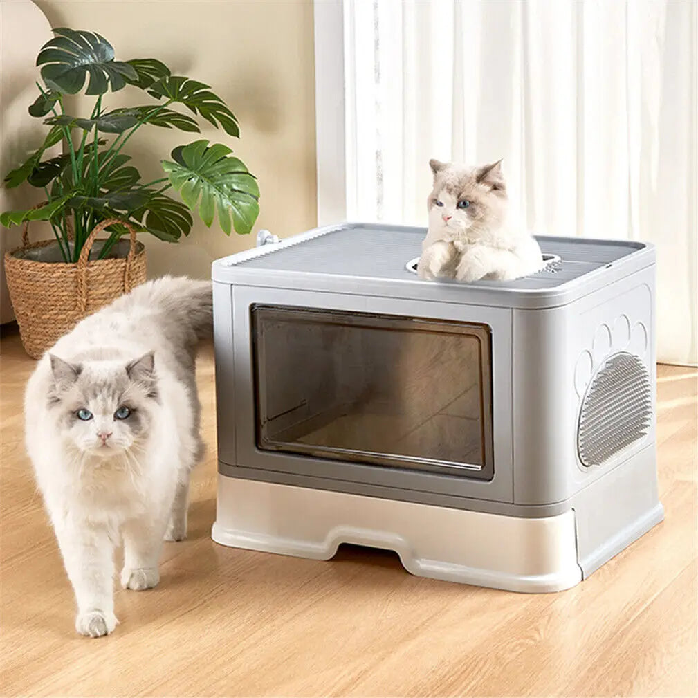 Foldable Cat Litter Box with Massager, Litter Scoop