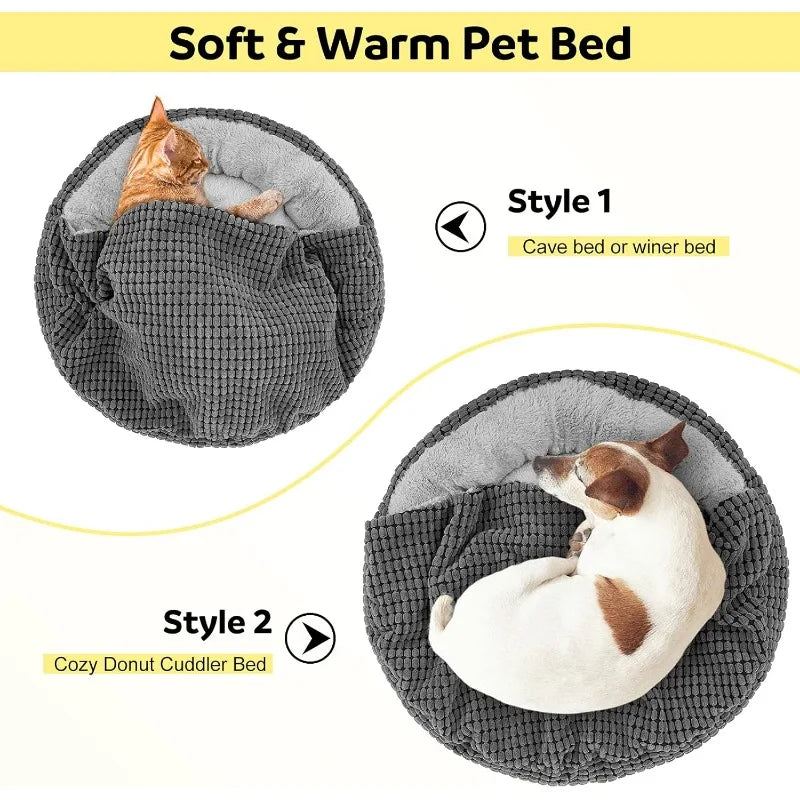 Bed with Attached Blanket for Small Dogs or Cats